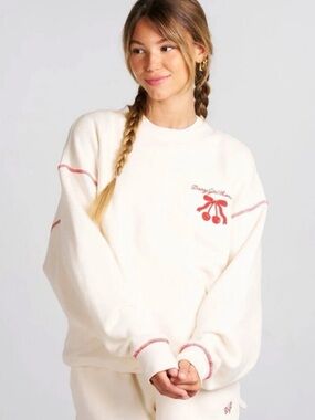 Dairy Girl Summer 2024 Cream Sweatshirt with Red Cherry Patch